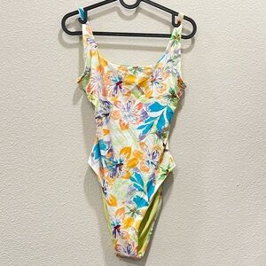NWT! ROXY Floral Lime Green Reversible One Piece Bathing Suit!